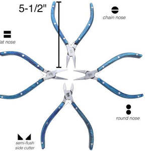 Beadsmith Natural Elements Wooden Handle 4-piece Plier Set - BLUE - Oz Beads