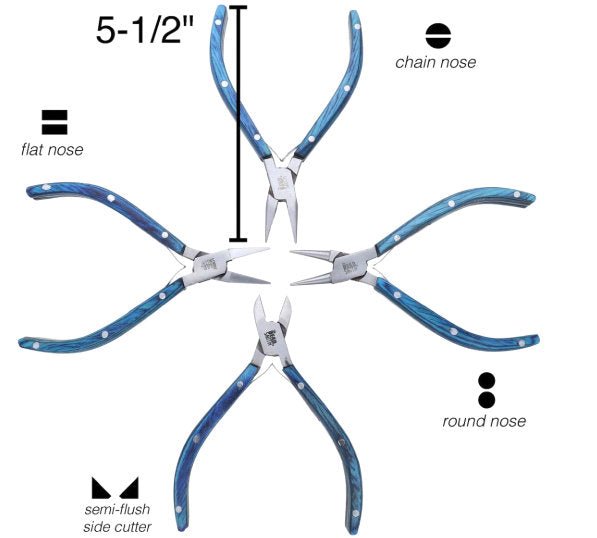 Beadsmith Natural Elements Wooden Handle 4-piece Plier Set - BLUE - Oz Beads