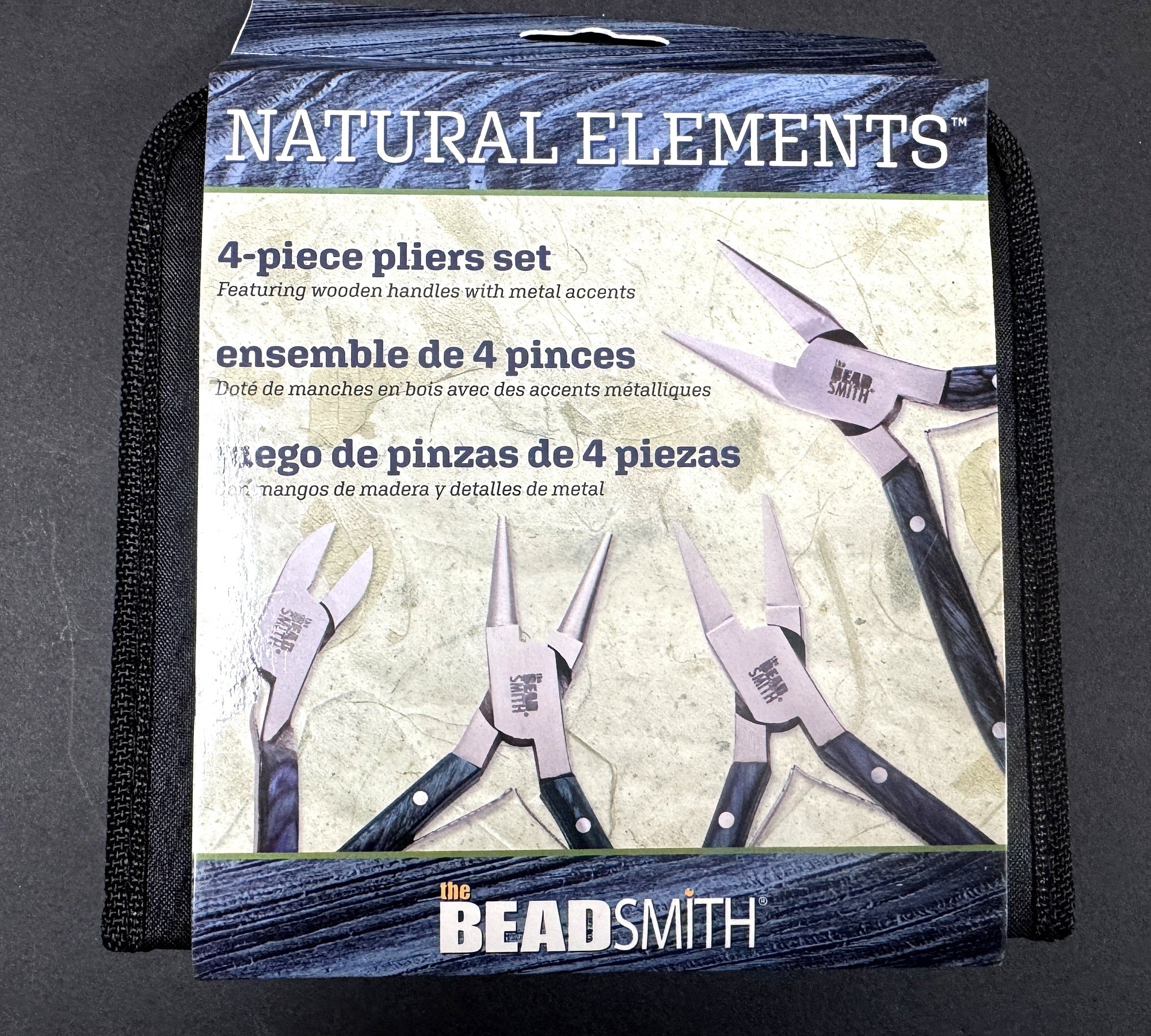 Beadsmith Natural Elements Wooden Handle 4-piece Plier Set - BLUE - Oz Beads