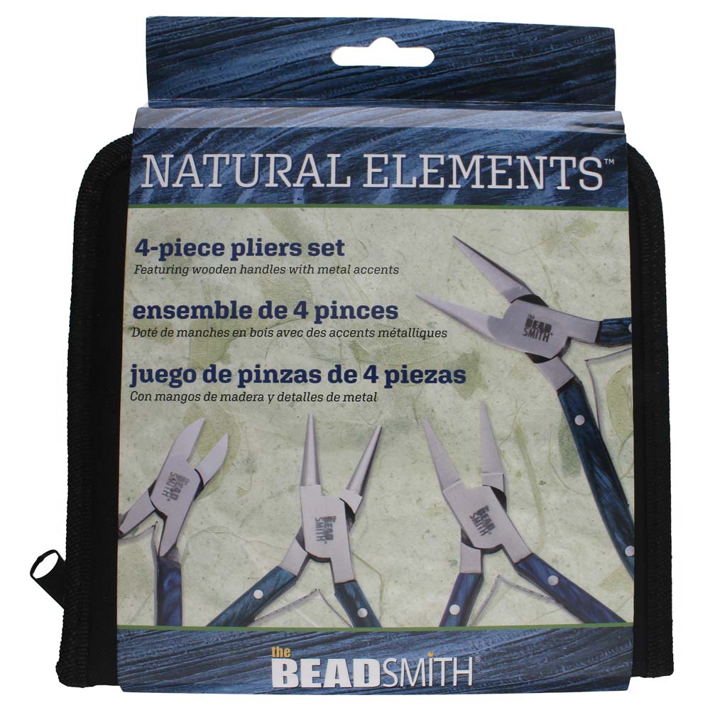 Beadsmith Natural Elements Wooden Handle 4-piece Plier Set - BLUE - Oz Beads