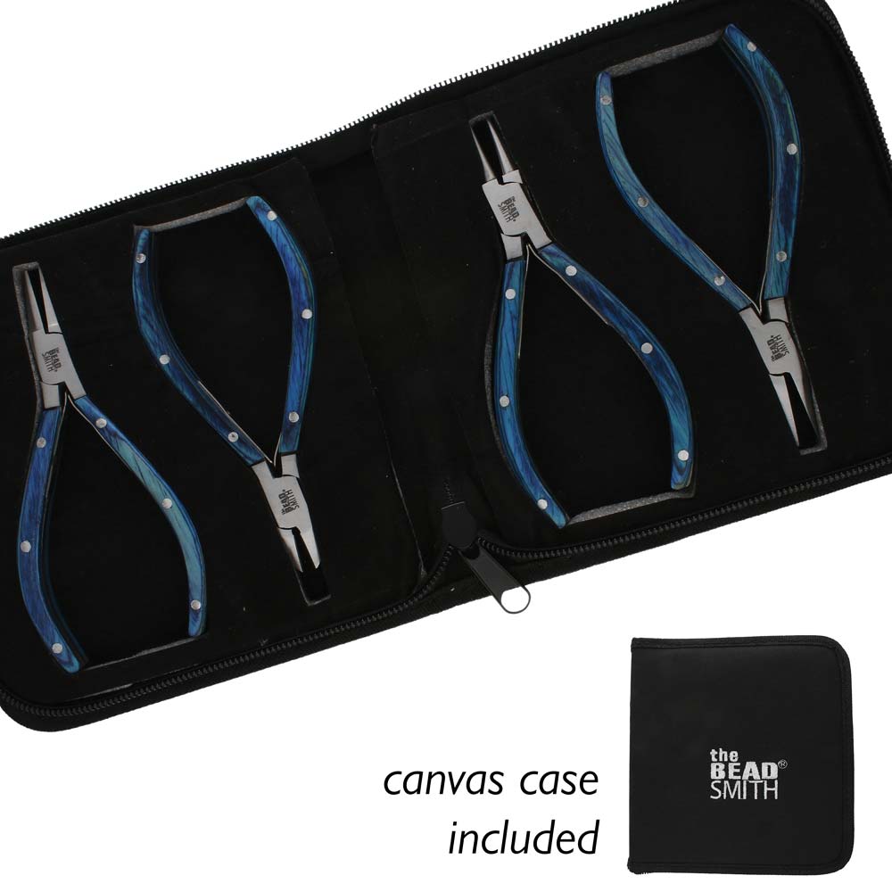 Beadsmith Natural Elements Wooden Handle 4-piece Plier Set - BLUE - Oz Beads