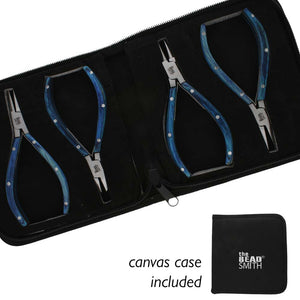 Beadsmith Natural Elements Wooden Handle 4-piece Plier Set - BLUE - Oz Beads
