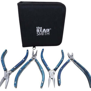 Beadsmith Natural Elements Wooden Handle 4-piece Plier Set - BLUE - Oz Beads