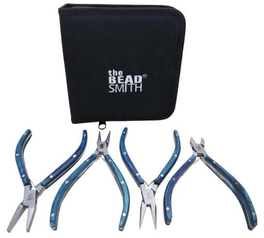 Beadsmith Natural Elements Wooden Handle 4-piece Plier Set - BLUE - Oz Beads