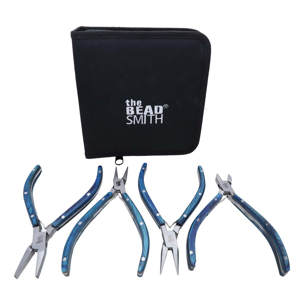 Beadsmith Natural Elements Wooden Handle 4-piece Plier Set - BLUE - Oz Beads