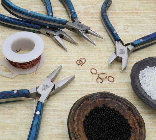 Beadsmith Natural Elements Wooden Handle 4-piece Plier Set - BLUE - Oz Beads