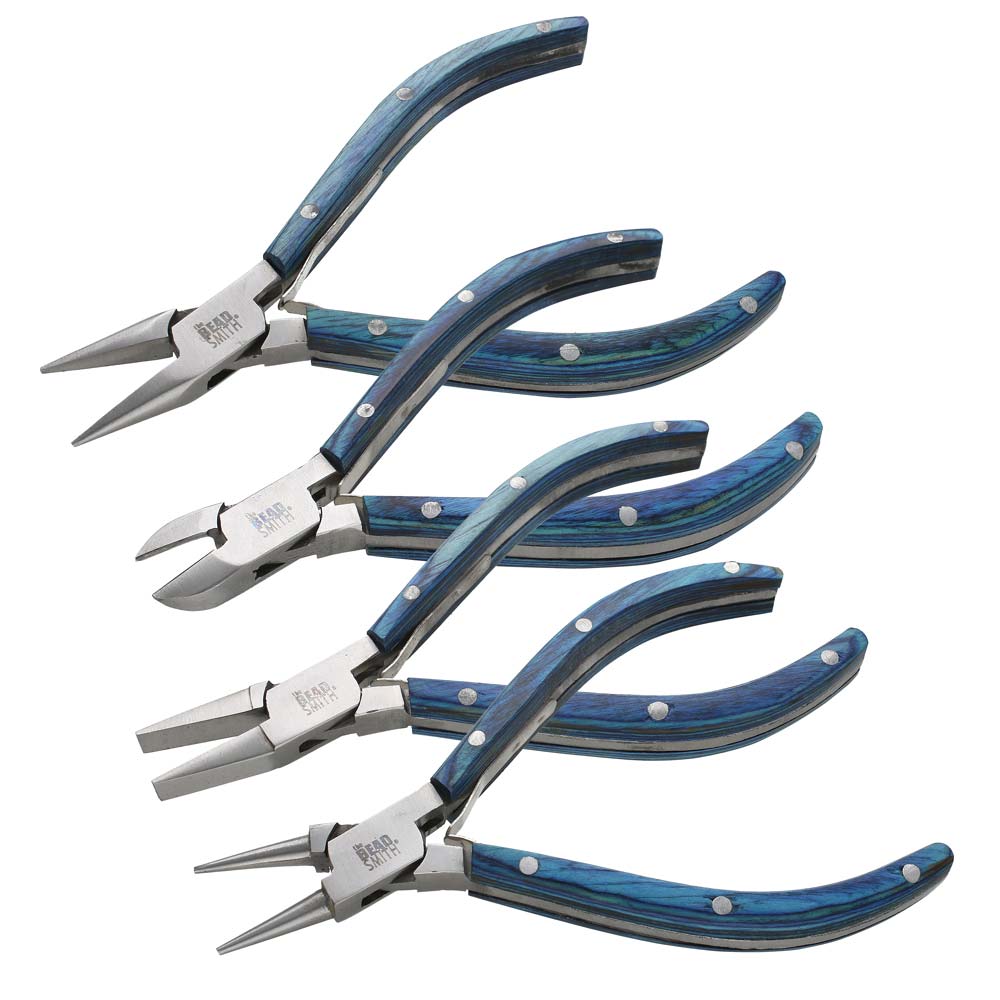 Beadsmith Natural Elements Wooden Handle 4-piece Plier Set - BLUE - Oz Beads
