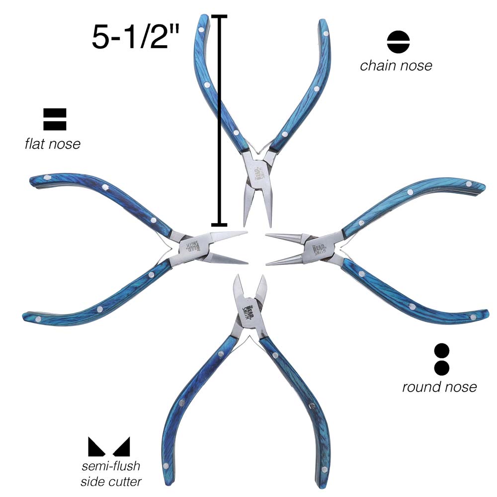 Beadsmith Natural Elements Wooden Handle 4-piece Plier Set - BLUE - Oz Beads