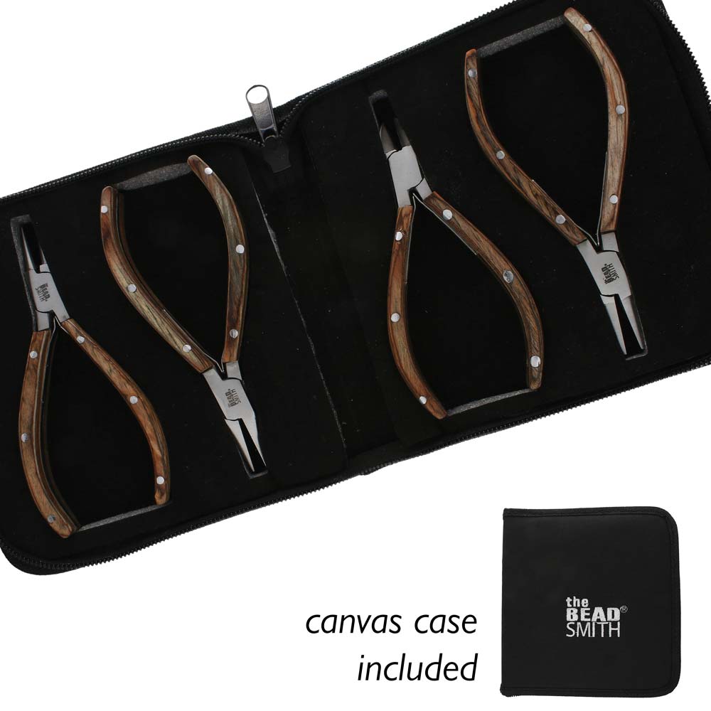 Beadsmith Natural Elements Wooden Handle 4-piece Plier Set - NATURAL - Oz Beads