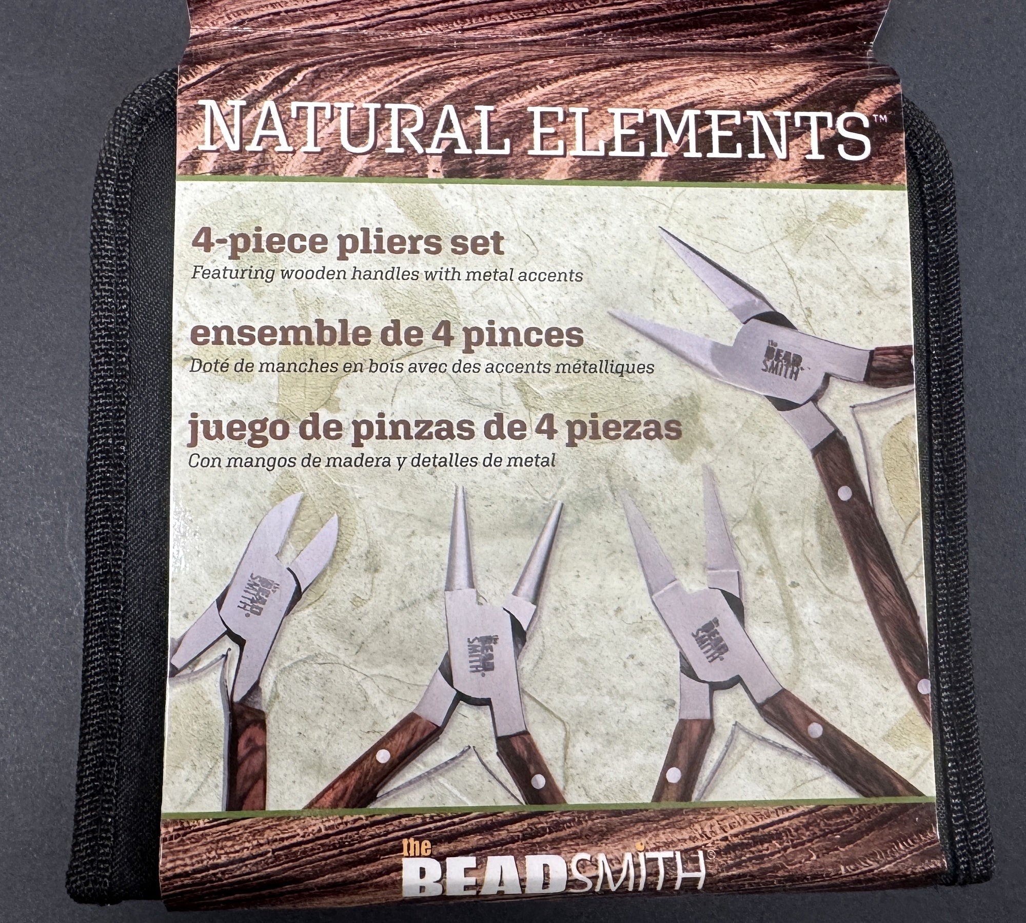Beadsmith Natural Elements Wooden Handle 4-piece Plier Set - NATURAL - Oz Beads