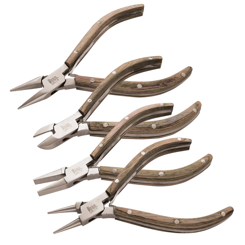 Beadsmith Natural Elements Wooden Handle 4-piece Plier Set - NATURAL - Oz Beads