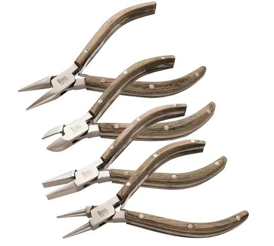Beadsmith Natural Elements Wooden Handle 4-piece Plier Set - NATURAL - Oz Beads