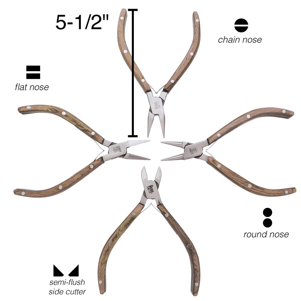 Beadsmith Natural Elements Wooden Handle 4-piece Plier Set - NATURAL - Oz Beads