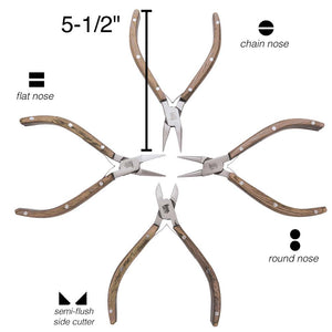 Beadsmith Natural Elements Wooden Handle 4-piece Plier Set - NATURAL - Oz Beads