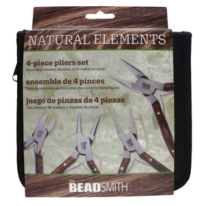 Beadsmith Natural Elements Wooden Handle 4-piece Plier Set - NATURAL - Oz Beads
