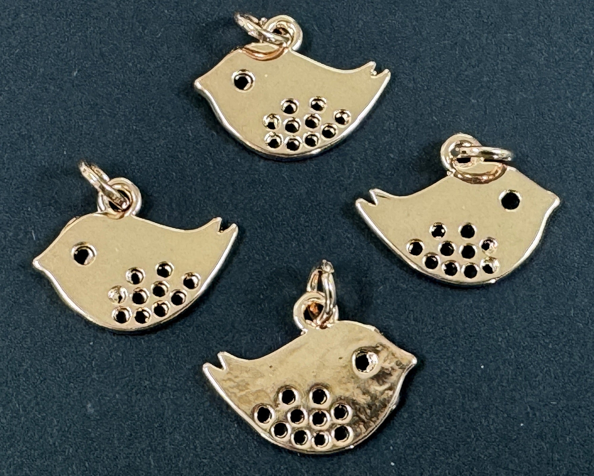Bird charm 13x16mm 14K rose gold plated metal alloy pendant - Oz Beads 