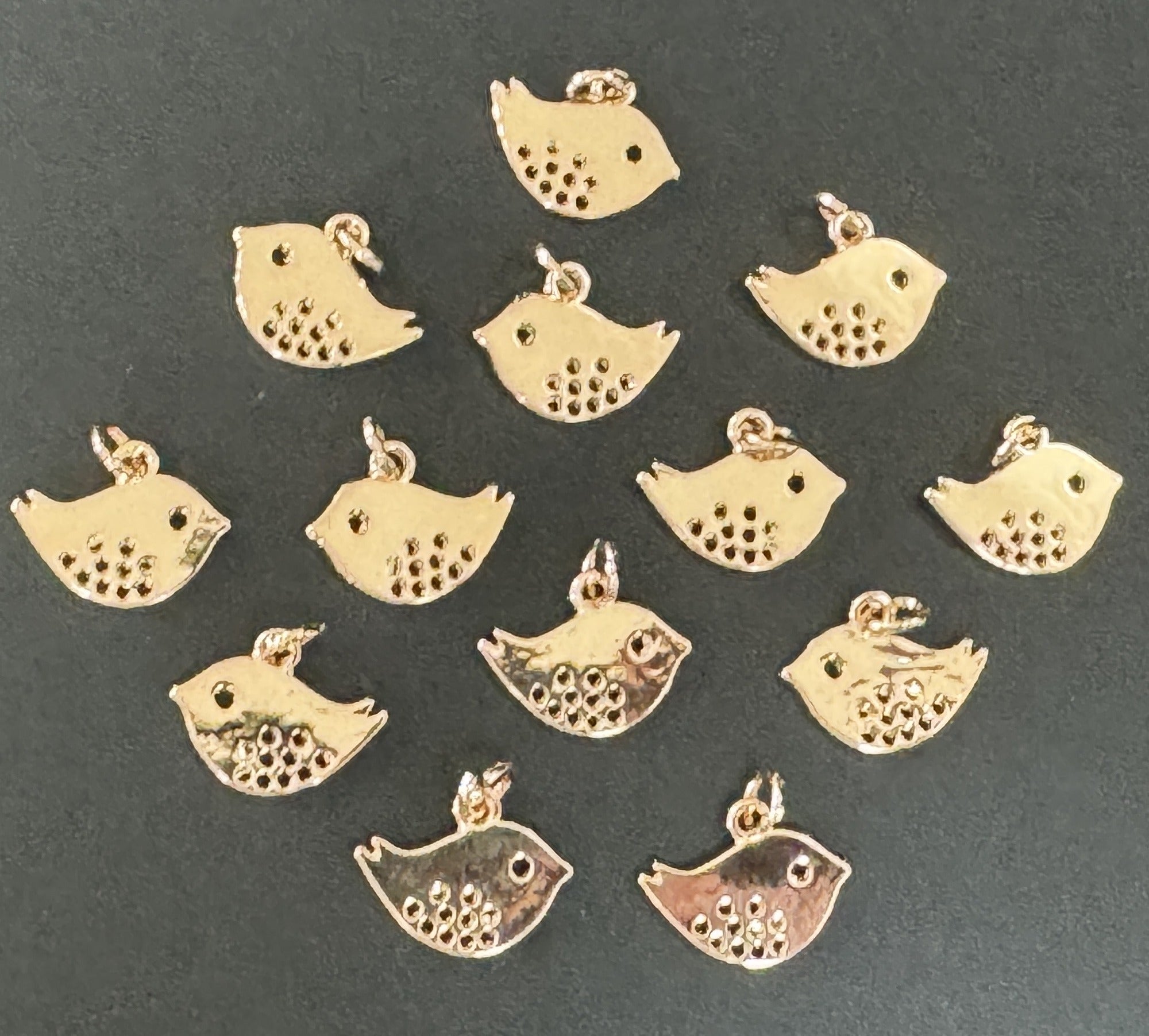 Bird charm 13x16mm 14K rose gold plated metal alloy pendant - Oz Beads 