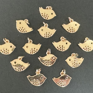 Bird charm 13x16mm 14K rose gold plated metal alloy pendant - Oz Beads 
