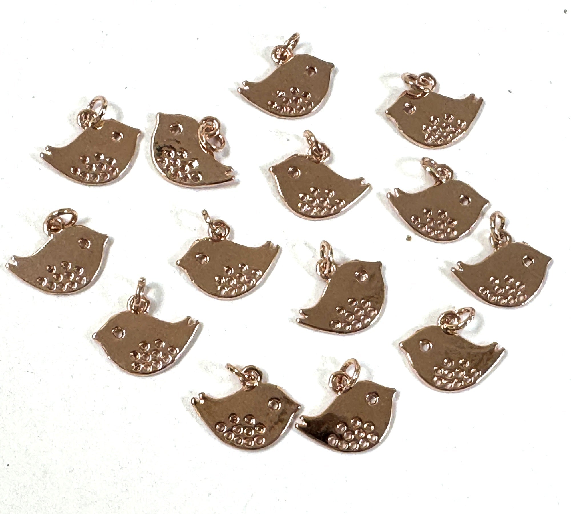 Bird charm 13x16mm 14K rose gold plated metal alloy pendant - Oz Beads 
