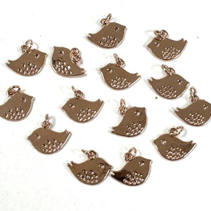 Bird charm 13x16mm 14K rose gold plated metal alloy pendant - Oz Beads 