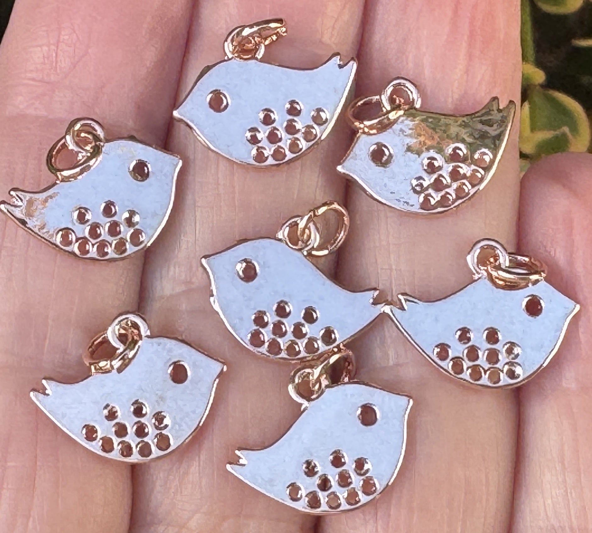 Bird charm 13x16mm 14K rose gold plated metal alloy pendant - Oz Beads 