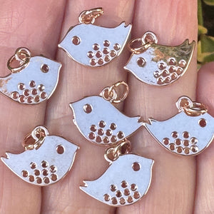 Bird charm 13x16mm 14K rose gold plated metal alloy pendant - Oz Beads 