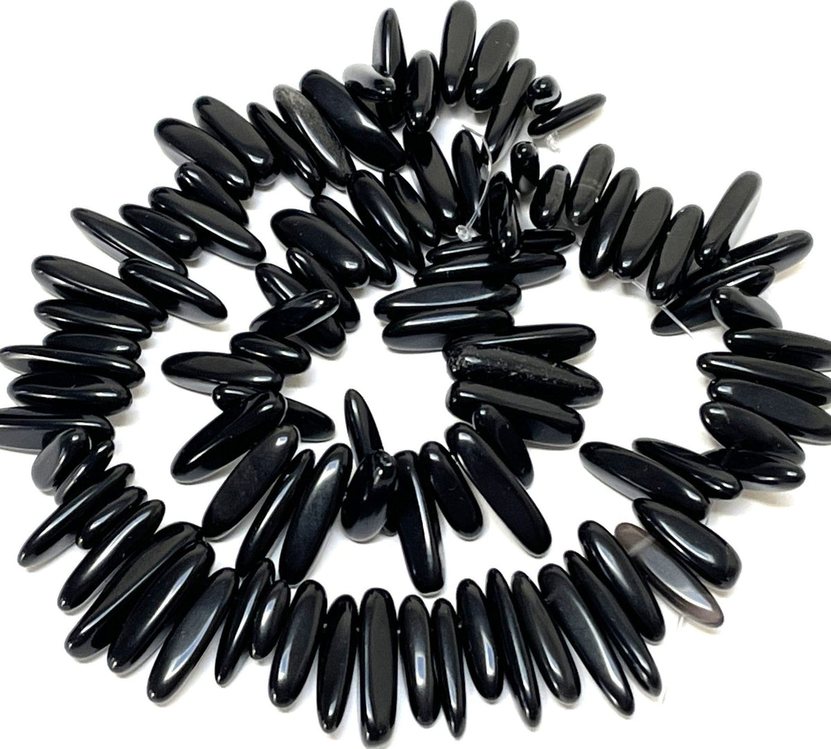 Black Agate top drilled tooth stick dagger beads 15" strand - Oz Beads 