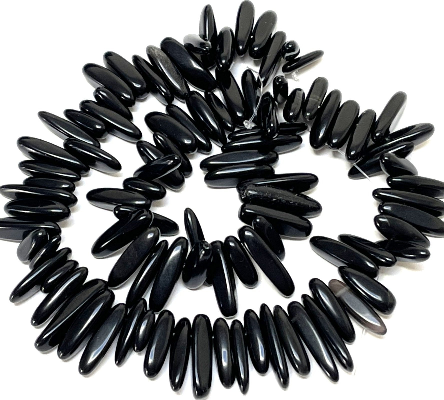 Black Agate top drilled tooth stick dagger beads 15" strand - Oz Beads 