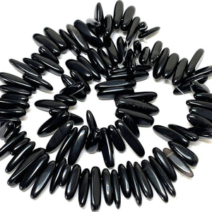 Black Agate top drilled tooth stick dagger beads 15" strand - Oz Beads 