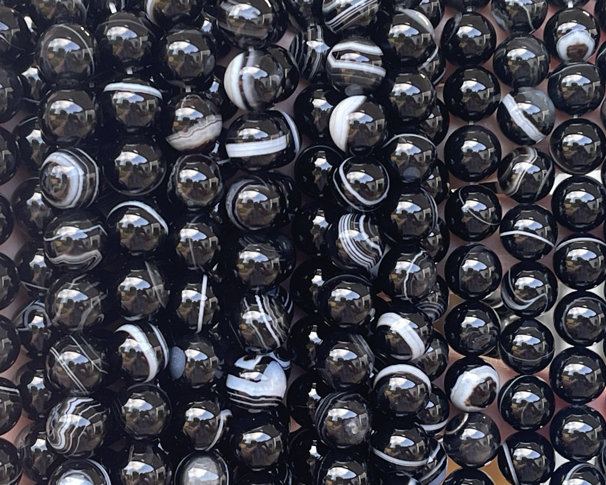 Black Banded Agate 10mm round gemstone beads 15.5" strand - Oz Beads 