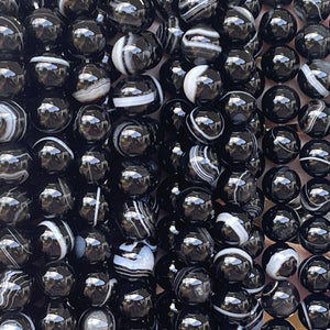 Black Banded Agate 10mm round gemstone beads 15.5" strand - Oz Beads 