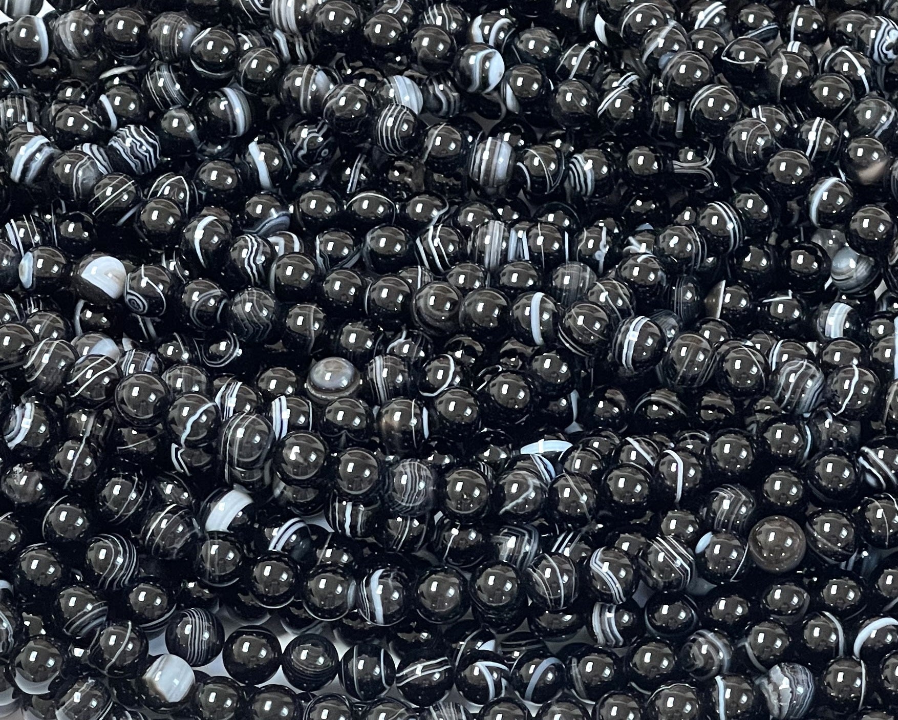Black Banded Agate 10mm round gemstone beads 15.5" strand - Oz Beads 