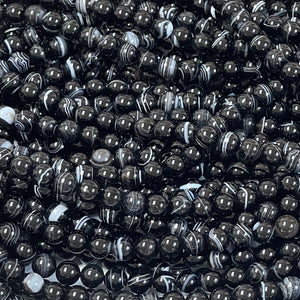 Black Banded Agate 10mm round gemstone beads 15.5" strand - Oz Beads 