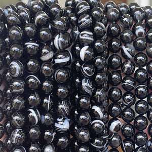Black Banded Agate 10mm round gemstone beads 15.5" strand - Oz Beads 