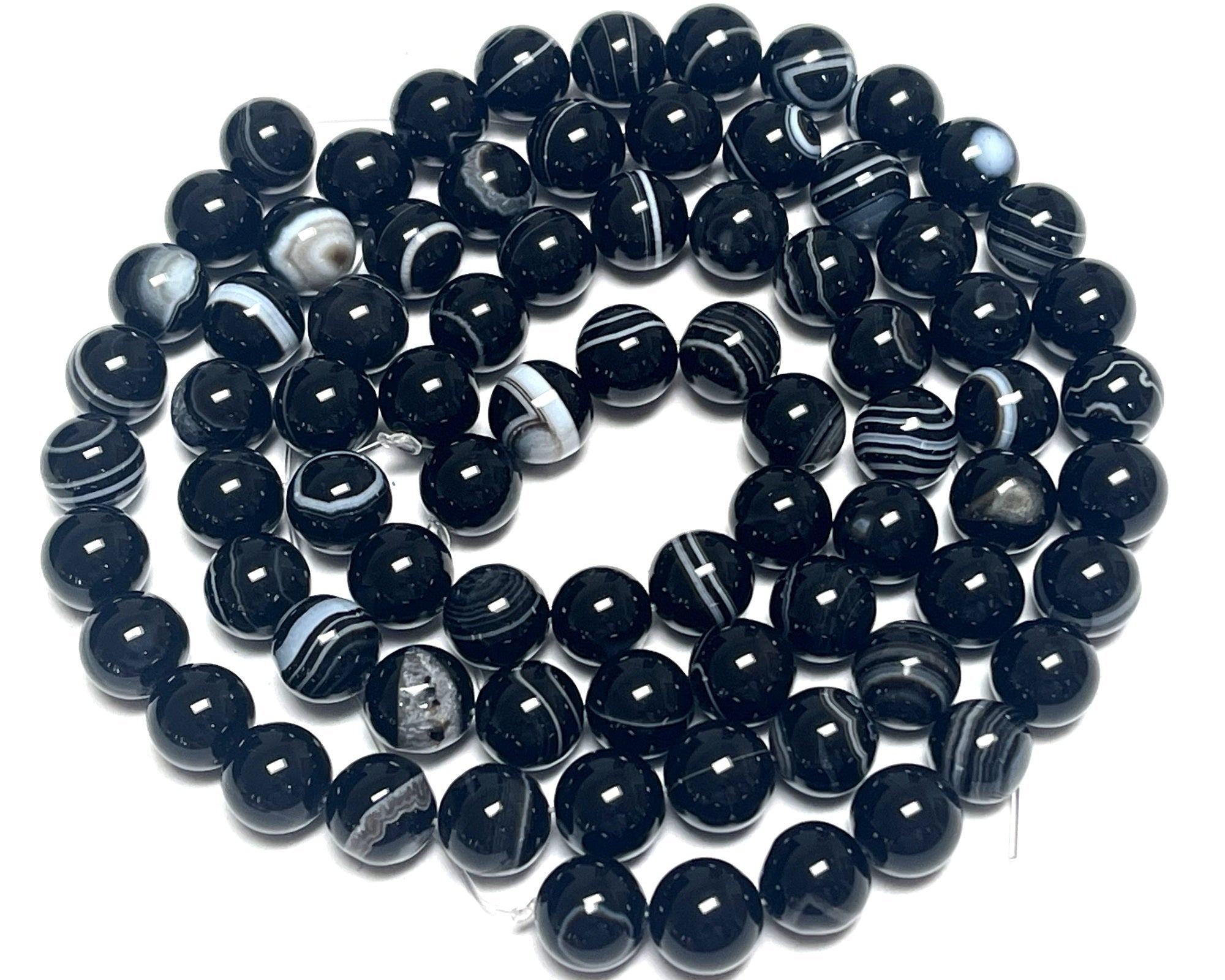 Black Banded Agate 10mm round gemstone beads 15.5" strand - Oz Beads 
