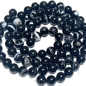 Black Banded Agate 10mm round gemstone beads 15.5" strand - Oz Beads 