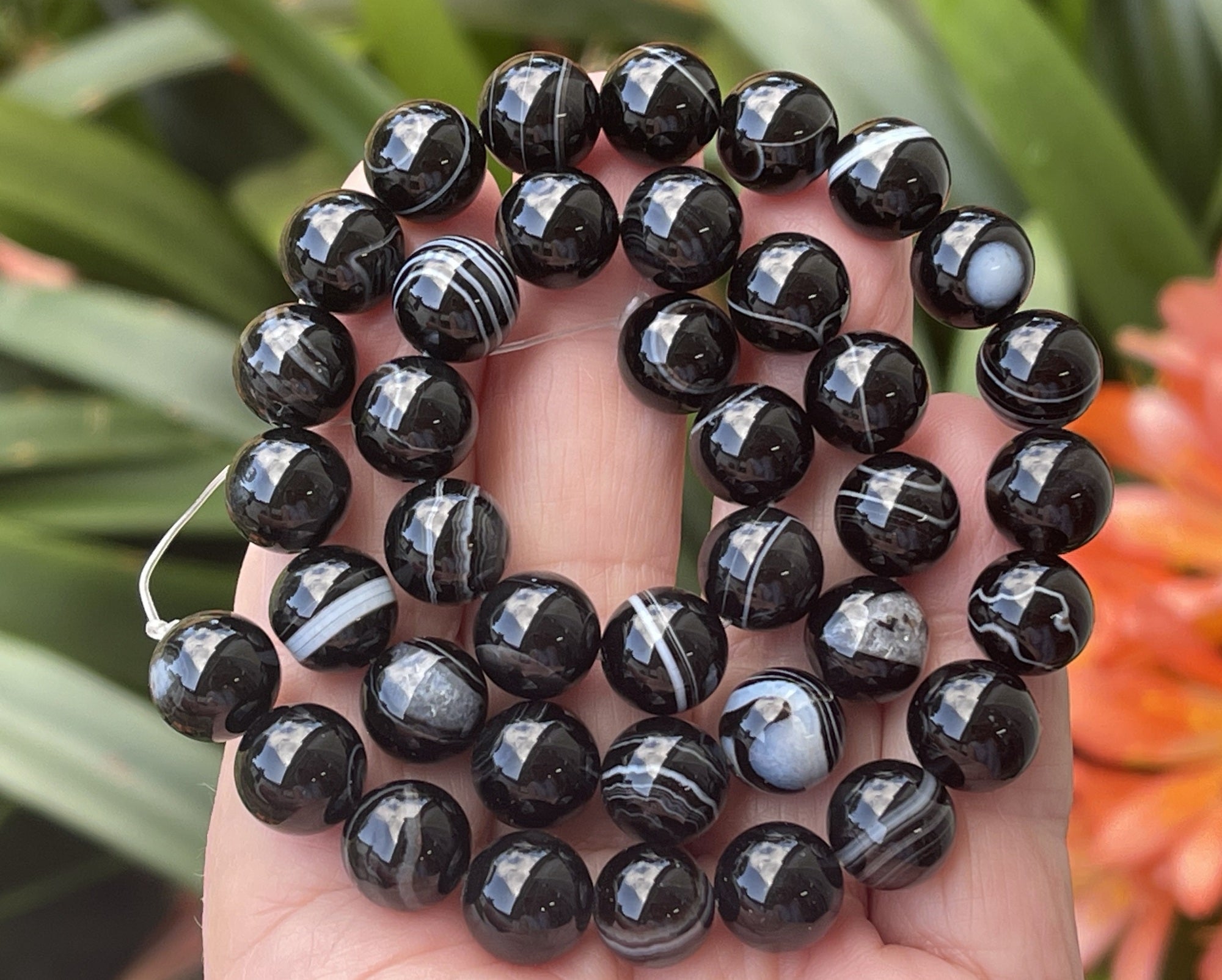 Black Banded Agate 10mm round gemstone beads 15.5" strand - Oz Beads 