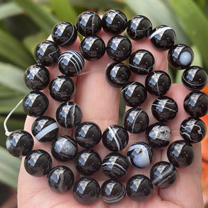 Black Banded Agate 10mm round gemstone beads 15.5" strand - Oz Beads 
