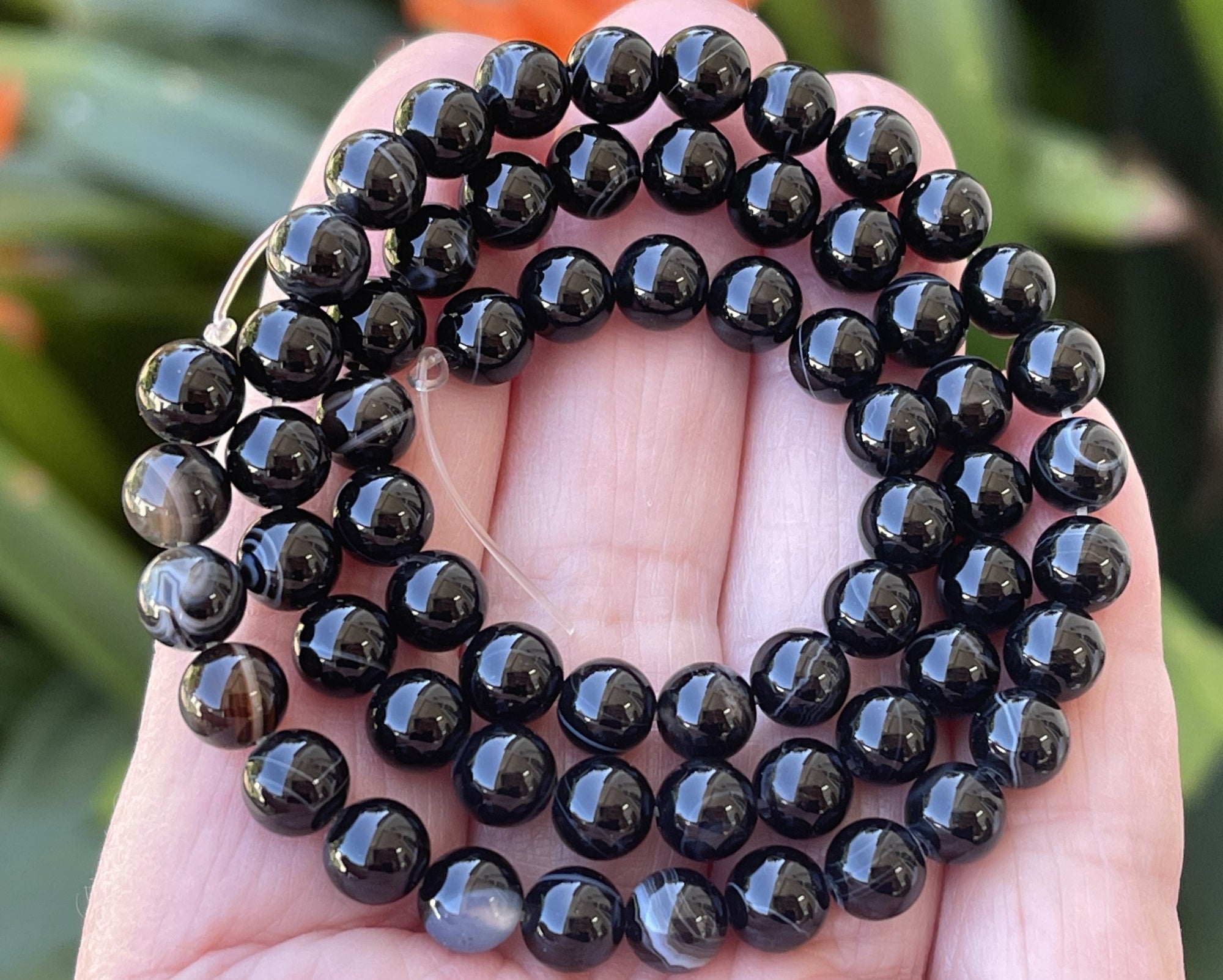 Black Banded Agate 6mm round gemstone beads 15.5" strand - Oz Beads 