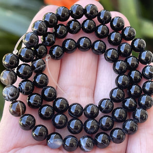 Black Banded Agate 6mm round gemstone beads 15.5" strand - Oz Beads 