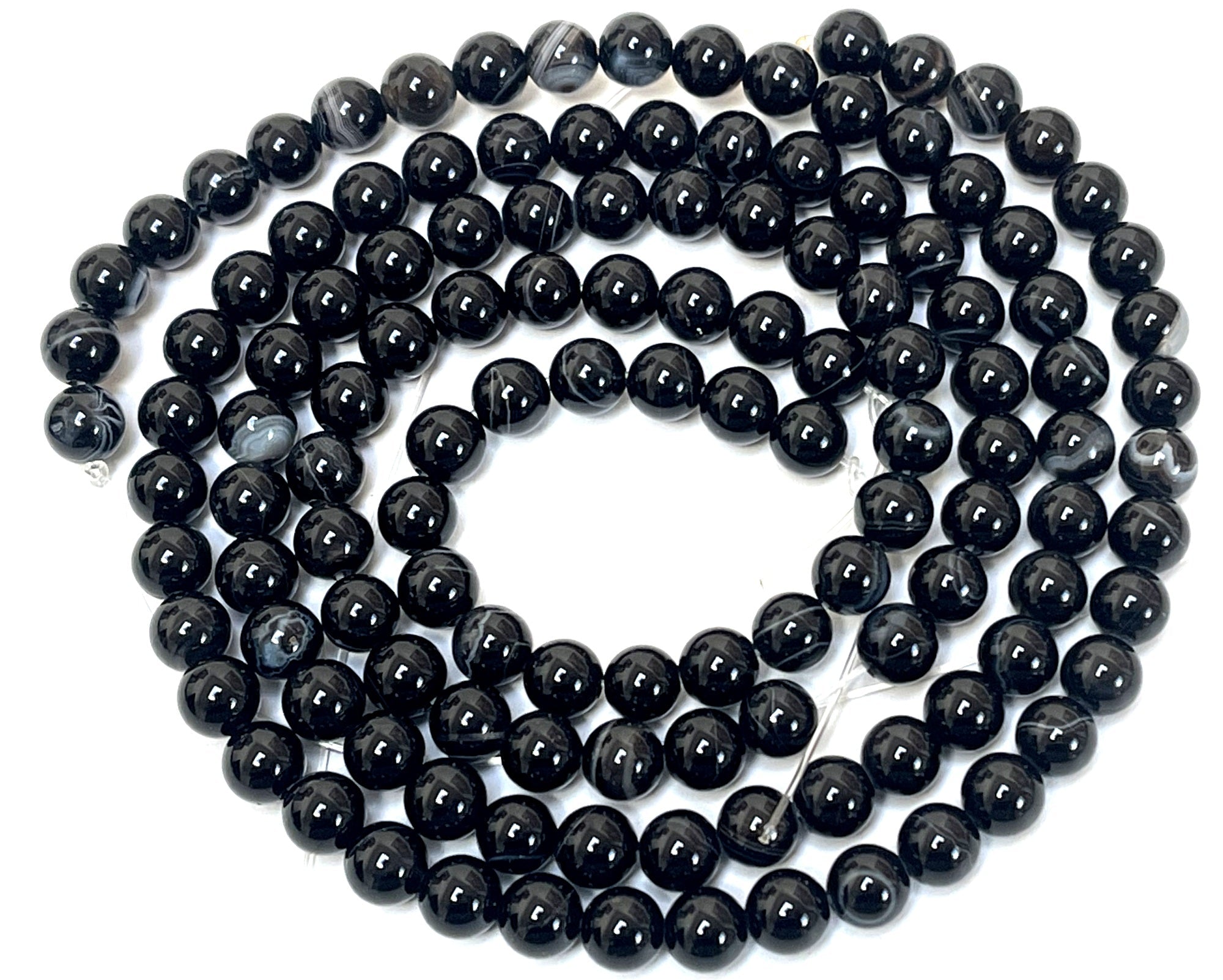 Black Banded Agate 6mm round gemstone beads 15.5" strand - Oz Beads 