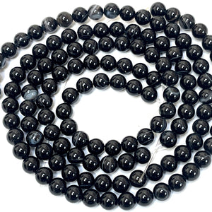 Black Banded Agate 6mm round gemstone beads 15.5" strand - Oz Beads 