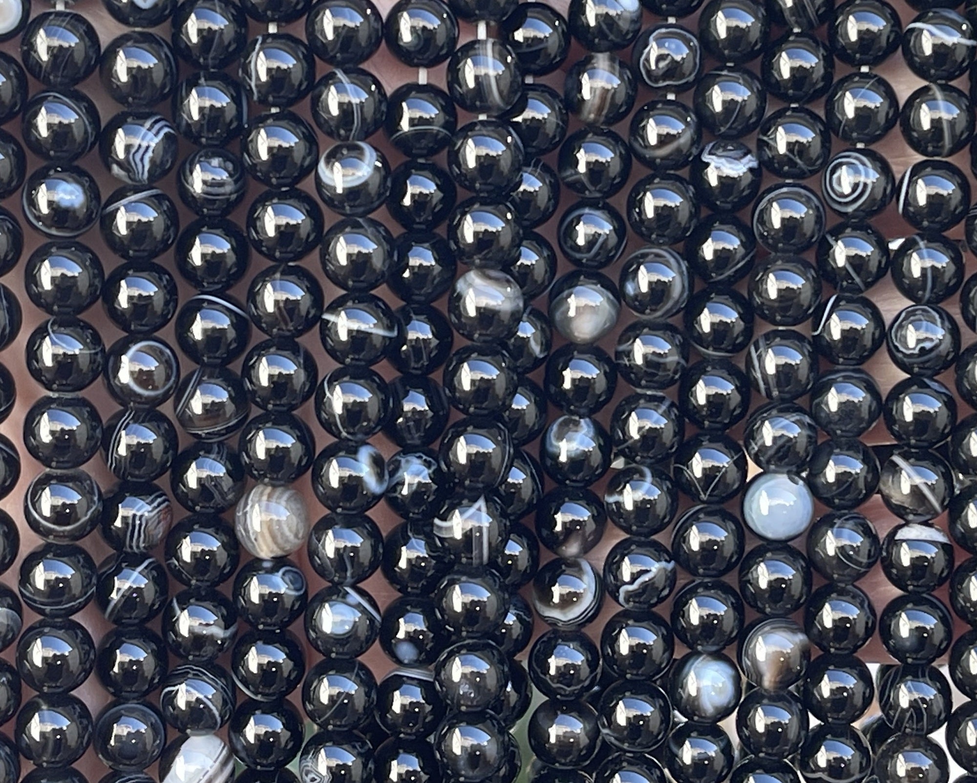 Black Banded Agate 6mm round gemstone beads 15.5" strand - Oz Beads 