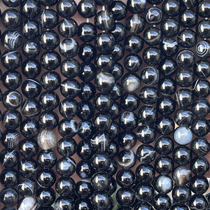 Black Banded Agate 6mm round gemstone beads 15.5" strand - Oz Beads 
