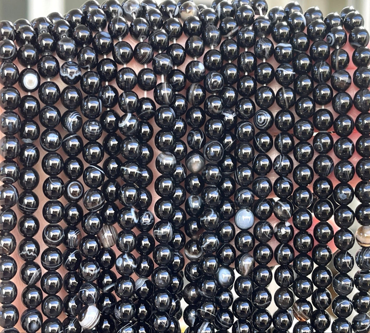 Black Banded Agate 6mm round gemstone beads 15.5" strand - Oz Beads 