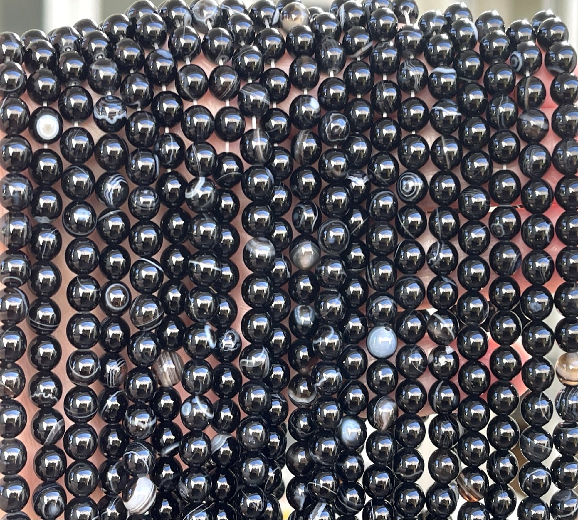 Black Banded Agate 6mm round gemstone beads 15.5" strand - Oz Beads 