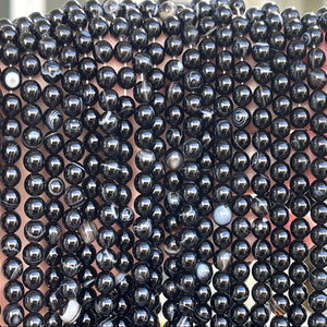 Black Banded Agate 6mm round gemstone beads 15.5" strand - Oz Beads 