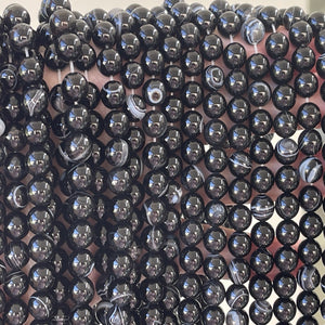 Black Banded Agate 8mm round gemstone beads 15" strand - Oz Beads 