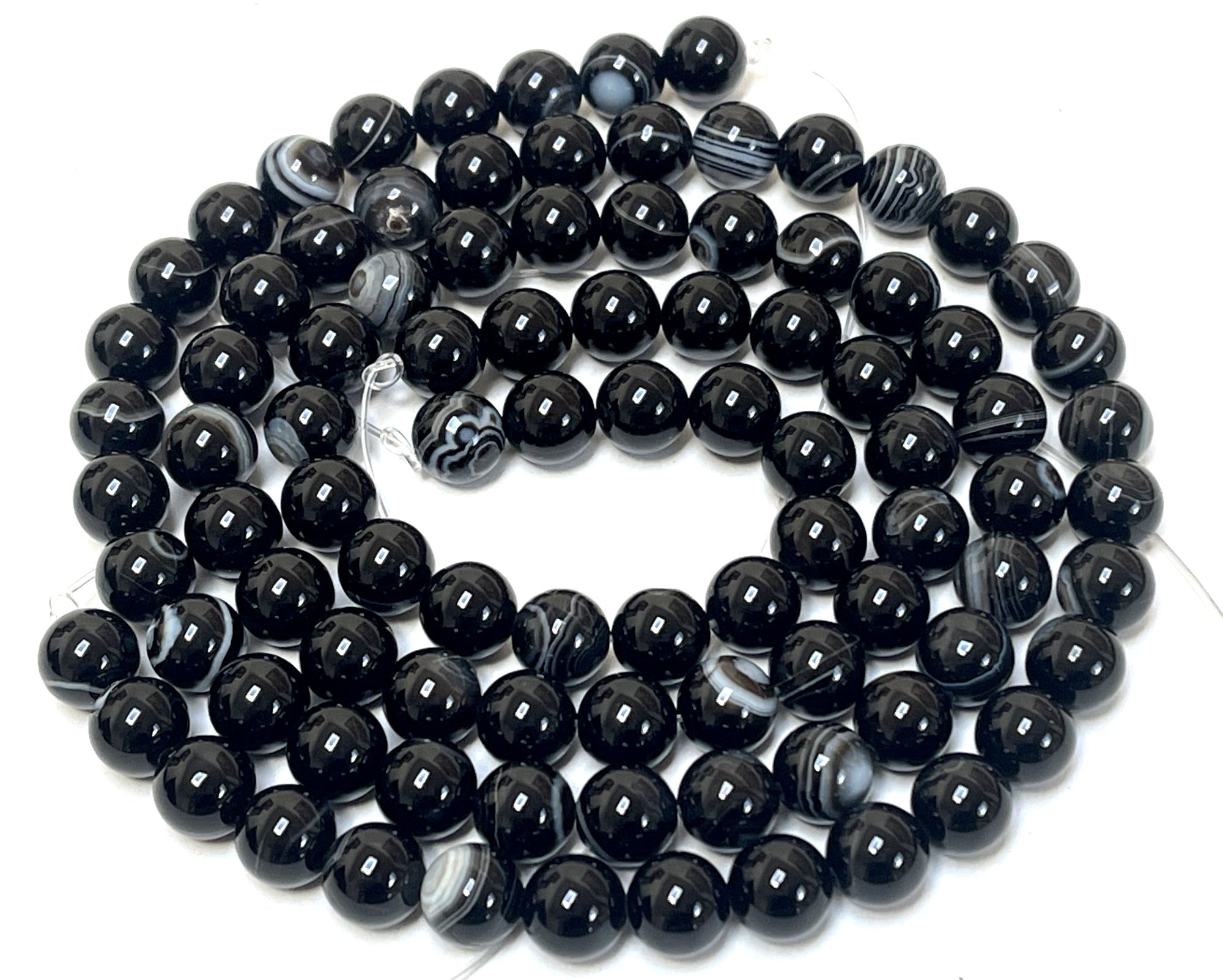Black Banded Agate 8mm round gemstone beads 15" strand - Oz Beads 