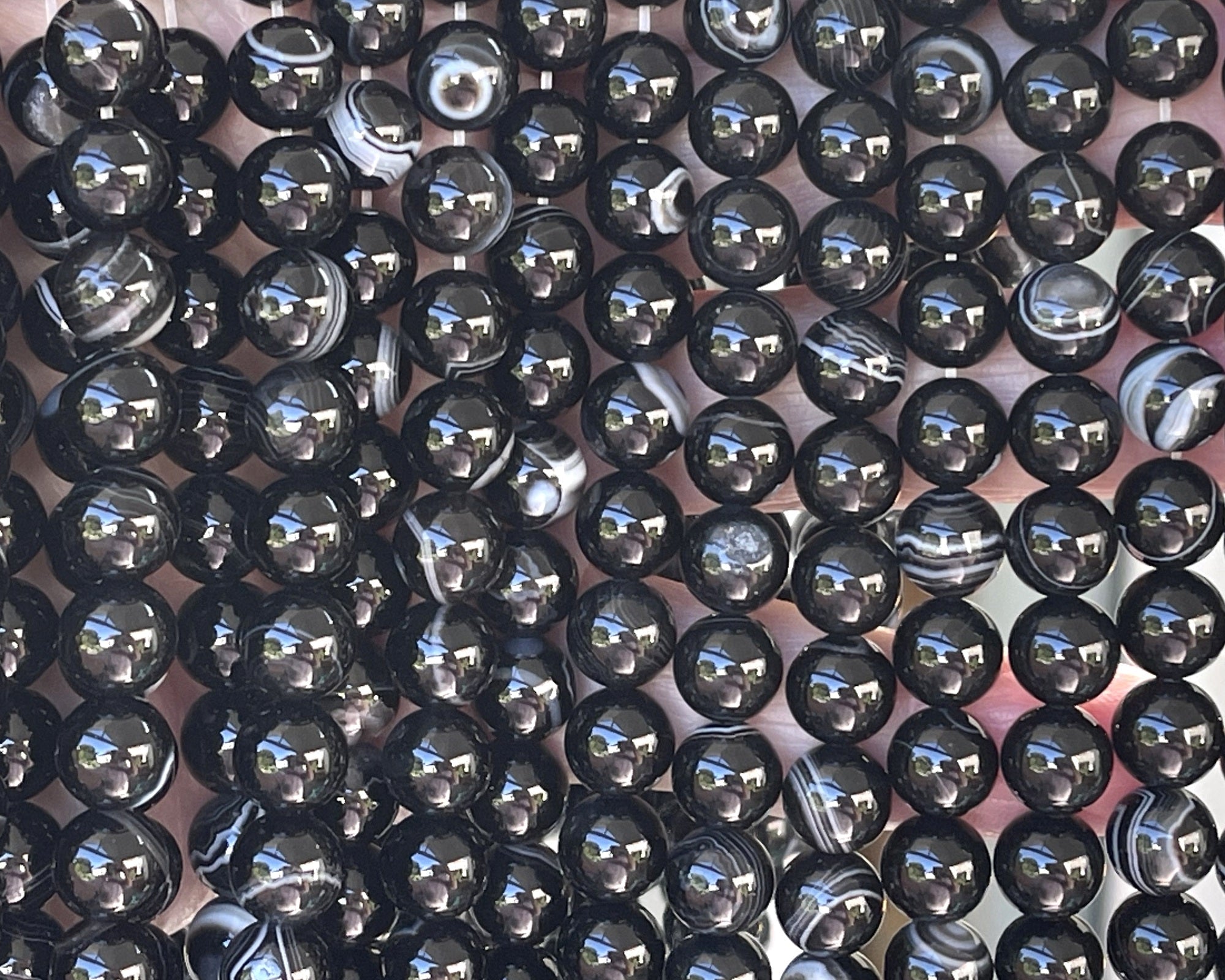 Black Banded Agate 8mm round gemstone beads 15" strand - Oz Beads 